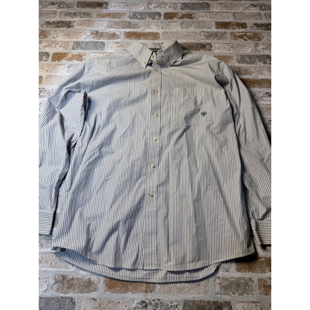 Ariat Pro Series Mens XL Blue White Striped Long Sleeve Button Down Western Shir